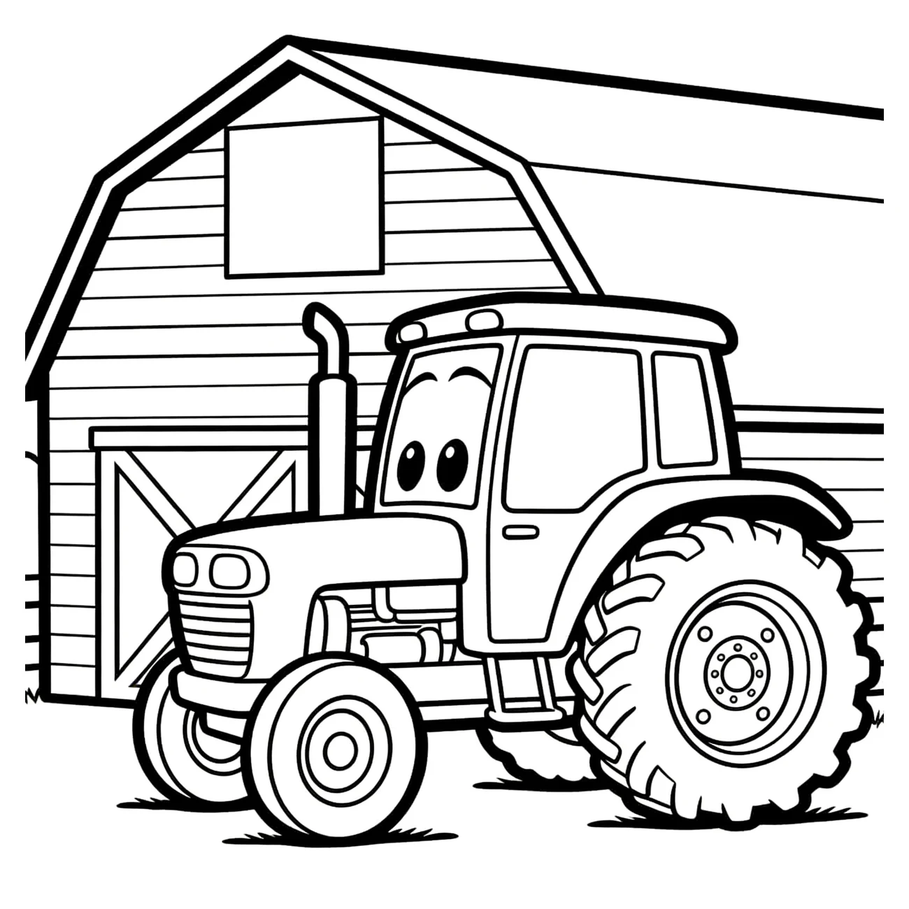 Traktor při stodole na farmě