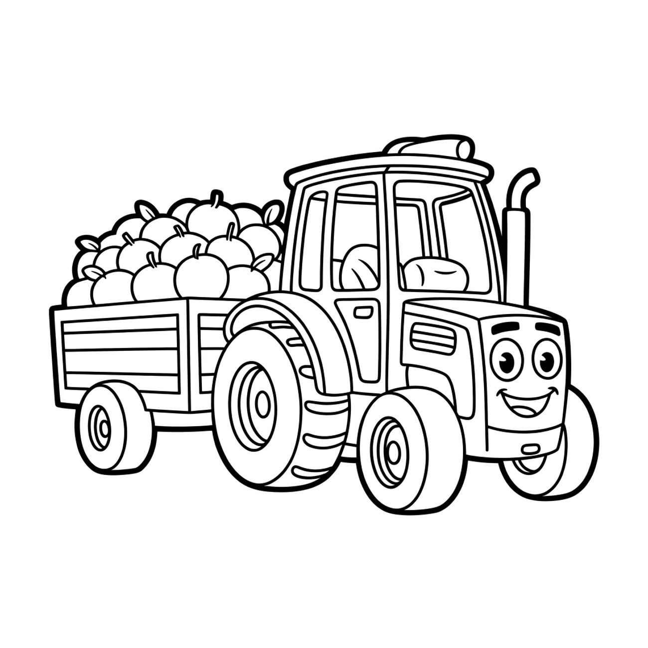 Traktor při sběru jablek