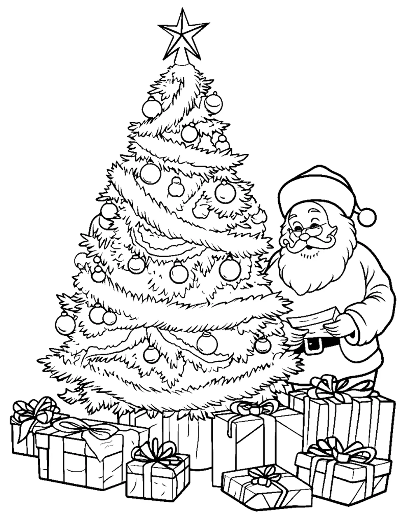 Santa umisťuje dárky - omalovánka